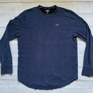 Hollister Men's Long-Sleeve Heather Blue-Gray Tee Large